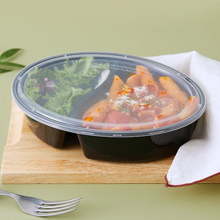 Oval PP Takeout Containers with Lids, 2-comp, Clear - 200 Sets (B750-2)