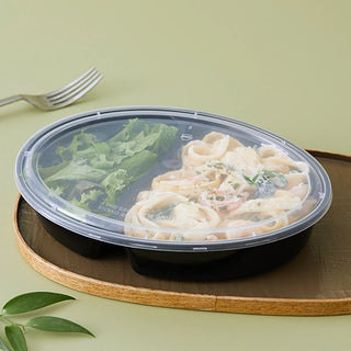 Oval PP Takeout Containers with Lids, 2-comp, Clear - 200 Sets (B750-2)
