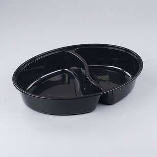 Oval PP Takeout Containers with Lids, 2-comp, Clear - 200 Sets (B750-2)