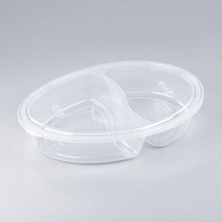 Oval PP Takeout Containers with Lids, 2-comp, Clear - 200 Sets (B750-2)
