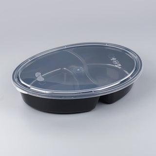 Oval PP Takeout Containers with Lids, 2-comp, Clear - 200 Sets (B750-2)