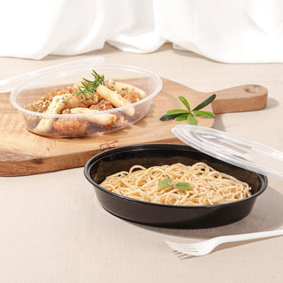 Oval PP Takeout Containers with Lids, 25 oz, Clear - 200 Sets (B750)