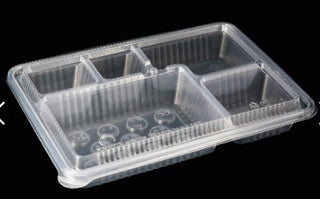 [Base Only] 5-Compartment 11"x8" Premium Bento Box, Microwavable PP, transparent, 300/case